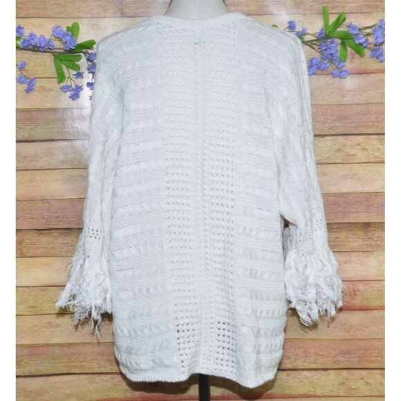 Cabi Fiesta Fringe Sweater Small Boxy Poncho Boho Coastal Beachy Half Sleeves - Picture 6 of 10